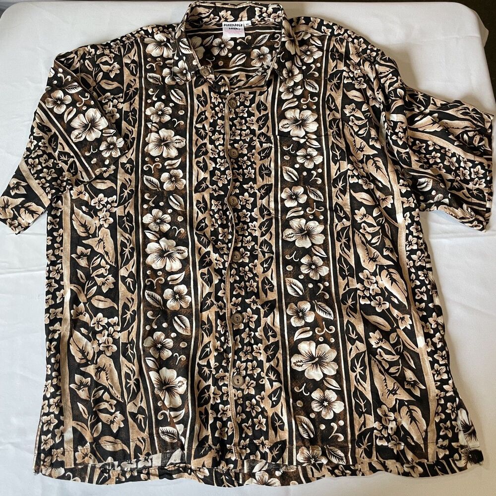 Pineapple Lava Hawaiian Shirt Mens Size XL Brown Floral‎ Hawaiian Beach Summer